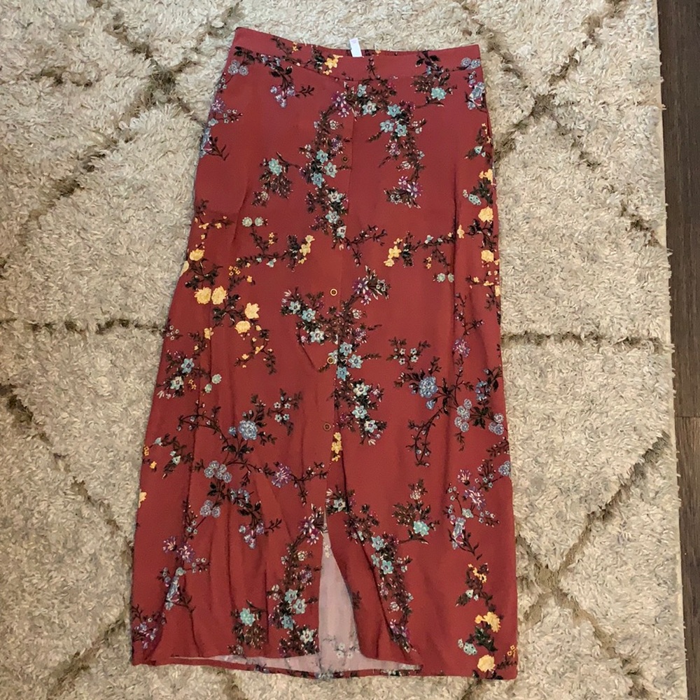 Long Floral Skirt with Buttons